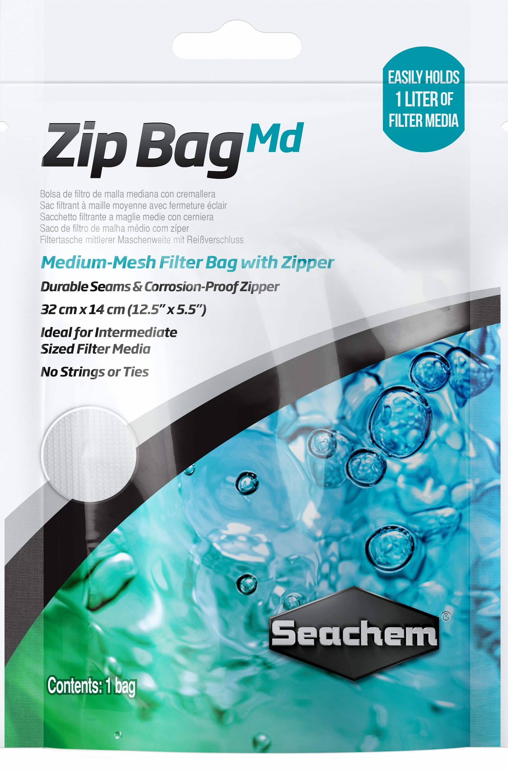 SEACHEM Zip Bag Medium sac refermable 32 x 14 cm pour masses filtrantes