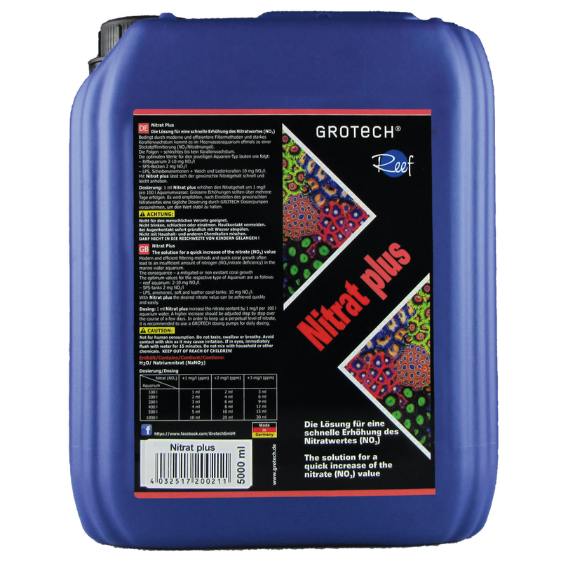 GROTECH Nitrat plus 5000 ml réhausse le taux de Nitrate en aquarium marin