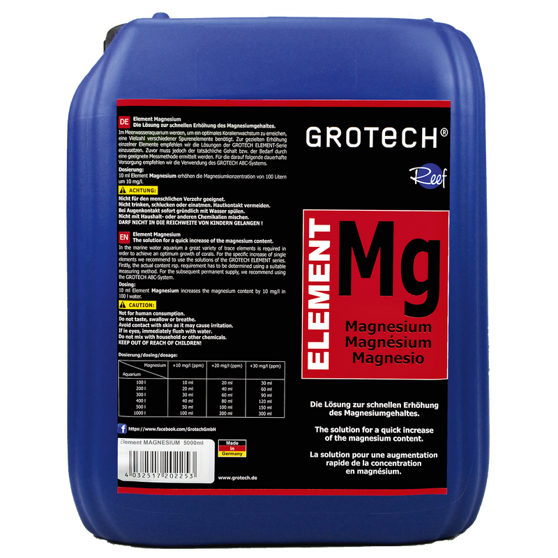 GROTECH Element Mg 5000 ml augmente rapidement la concentration de Magnésium en aquarium marin