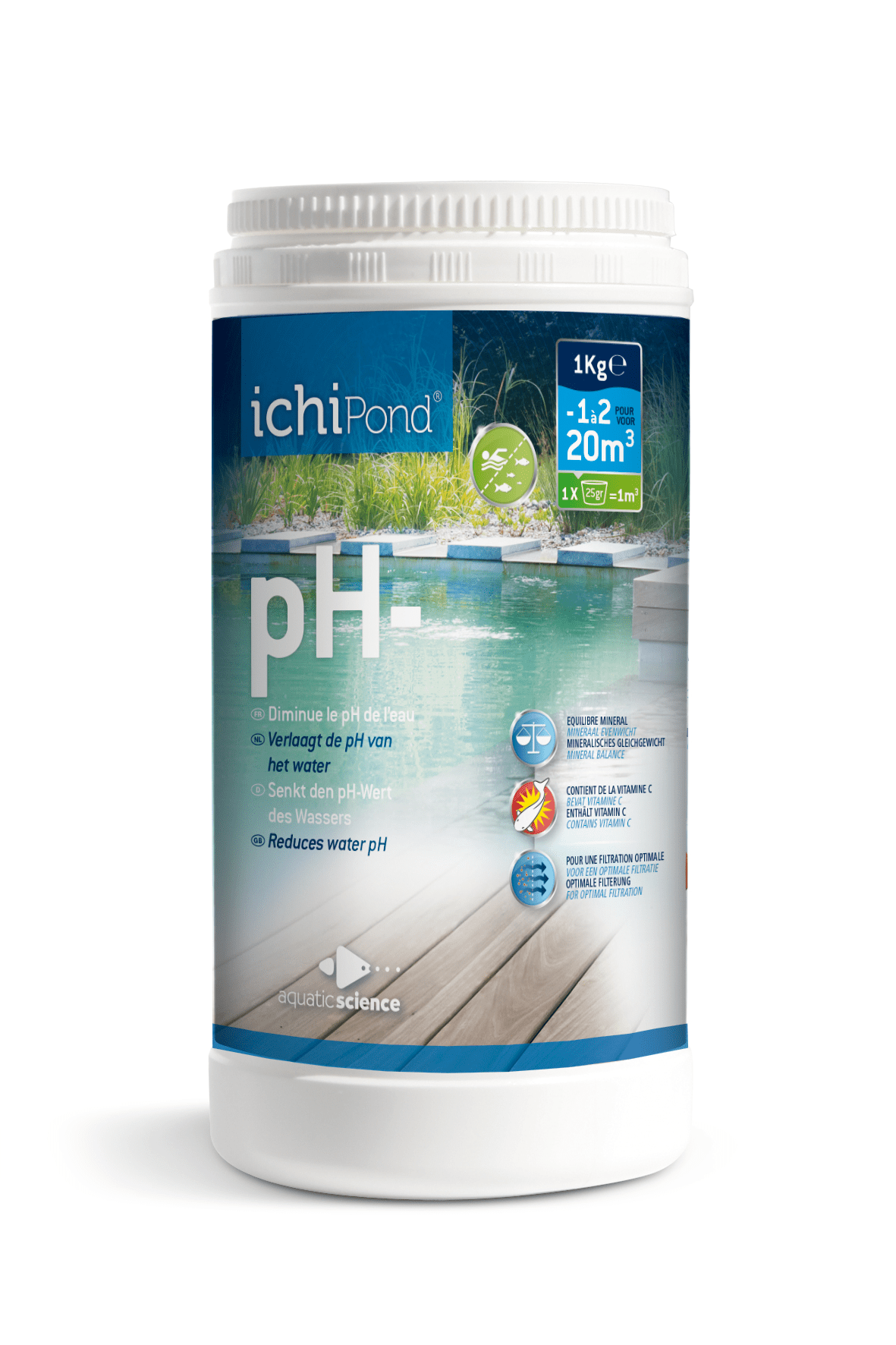 ICHIPOND PH- 0,4 kg 8m3 permet de baisser le pH en bassin. Traite jusqu\'à 8000 L d\'eau