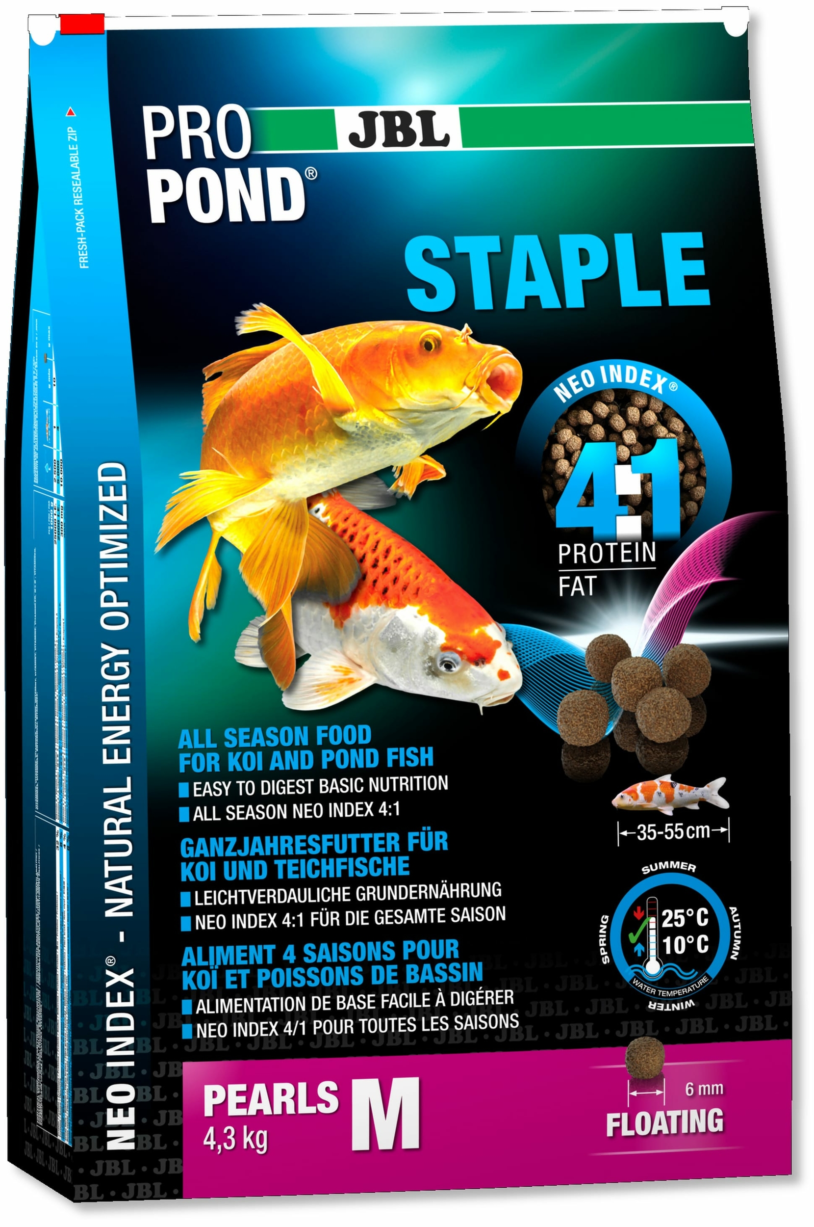 JBL ProPond Staple M 4,3 Kg nourriture granulés toutes saisons pour carpes koï et poissons de bassin de 35 à 55 cm