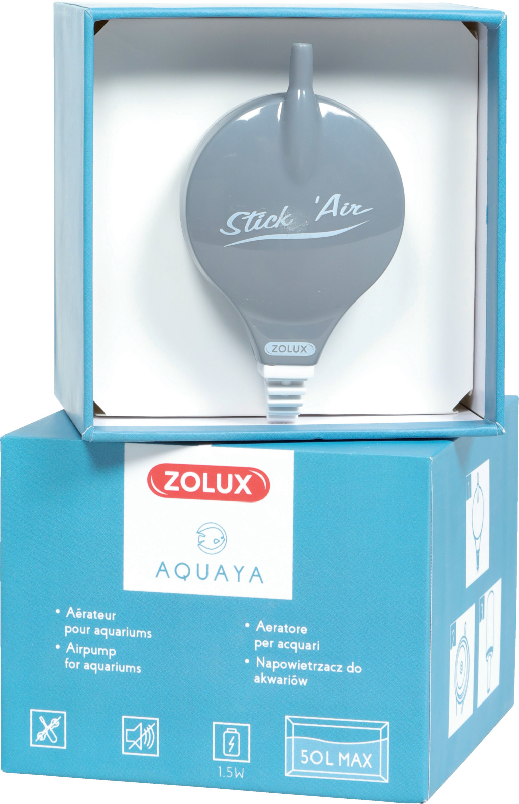 ZOLUX Aquaya StickAir Gris mini pompe à air 18,6 L/h pour aquarium jusqu\'à 50 L