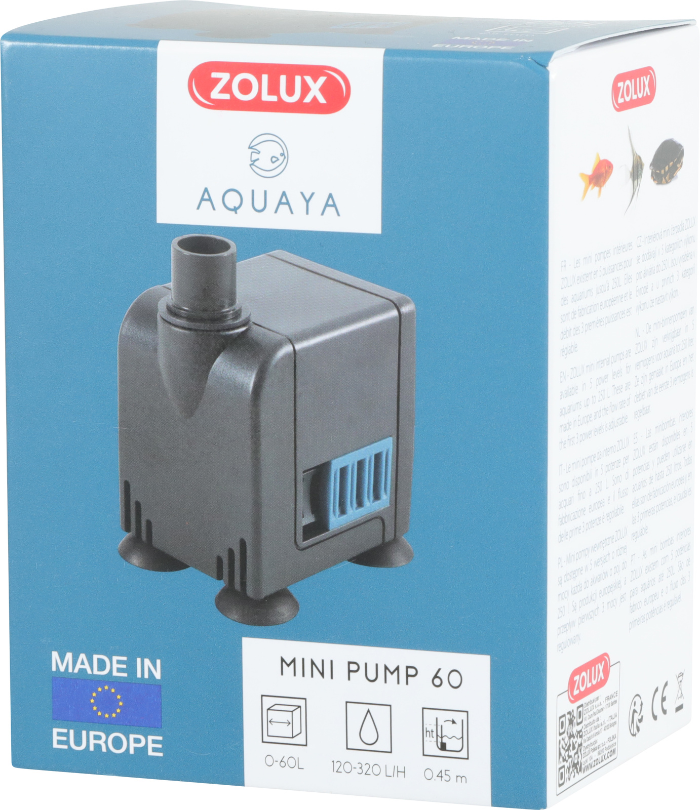 ZOLUX Aquaya Mini Pump 60 pompe avec débit réglable de 120 à 320 L/h pour aquarium jusqu\'à 60 L