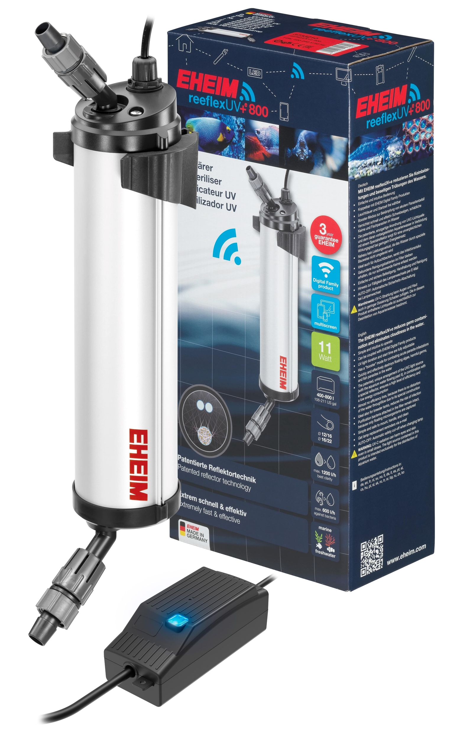 EHEIM Reeflex UV+e 800 stérilisateur UV-C 11W WiFi pour aquarium de 400 à 800 L
