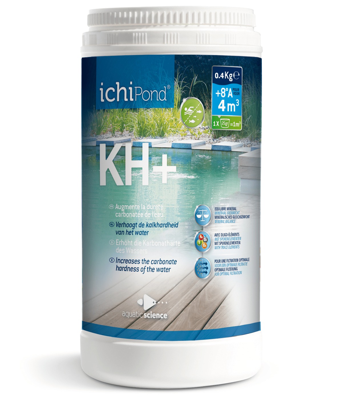 ICHIPOND KH+ 0,4 kg 4m3 sels minéraux pour augmenter la dureté carbonatée de l\'eau. Traite jusqu\'à 4000 L