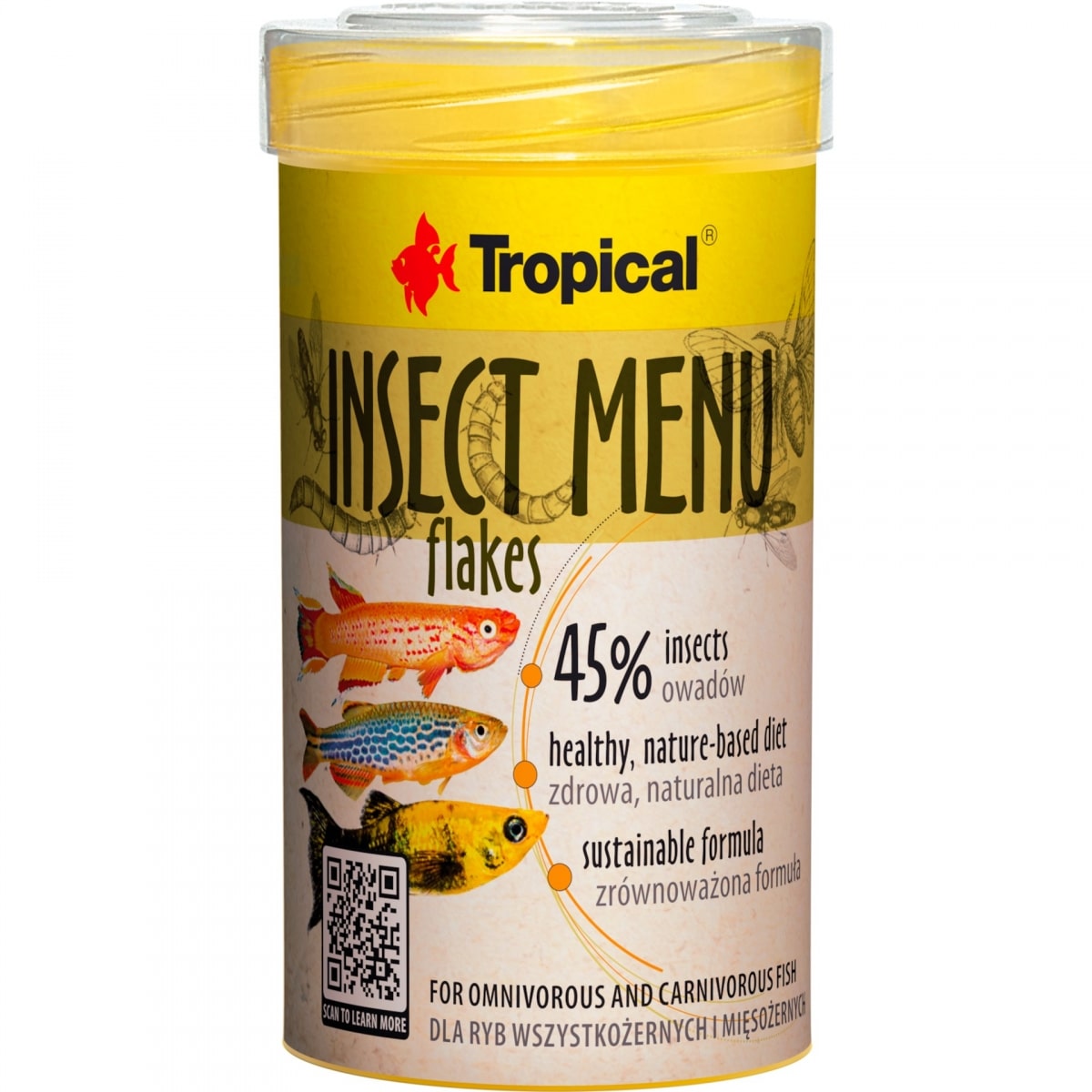 TROPICAL Insect Menu Flakes 250 ml nourriture en flocons avec 45% d\'insectes pour poissons omnivores et carnivores