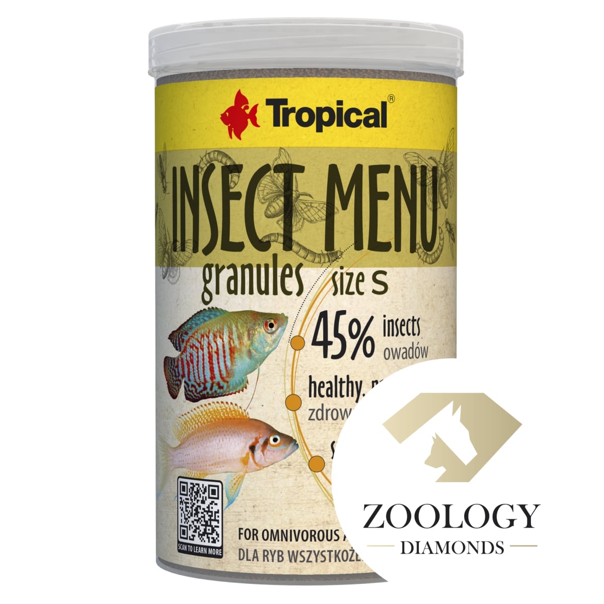 TROPICAL Insect Menu Granulés S 1000 ml nourriture en granulés d\'1,2 mm avec 45% d\'insectes pour poissons omnivores et carnivores