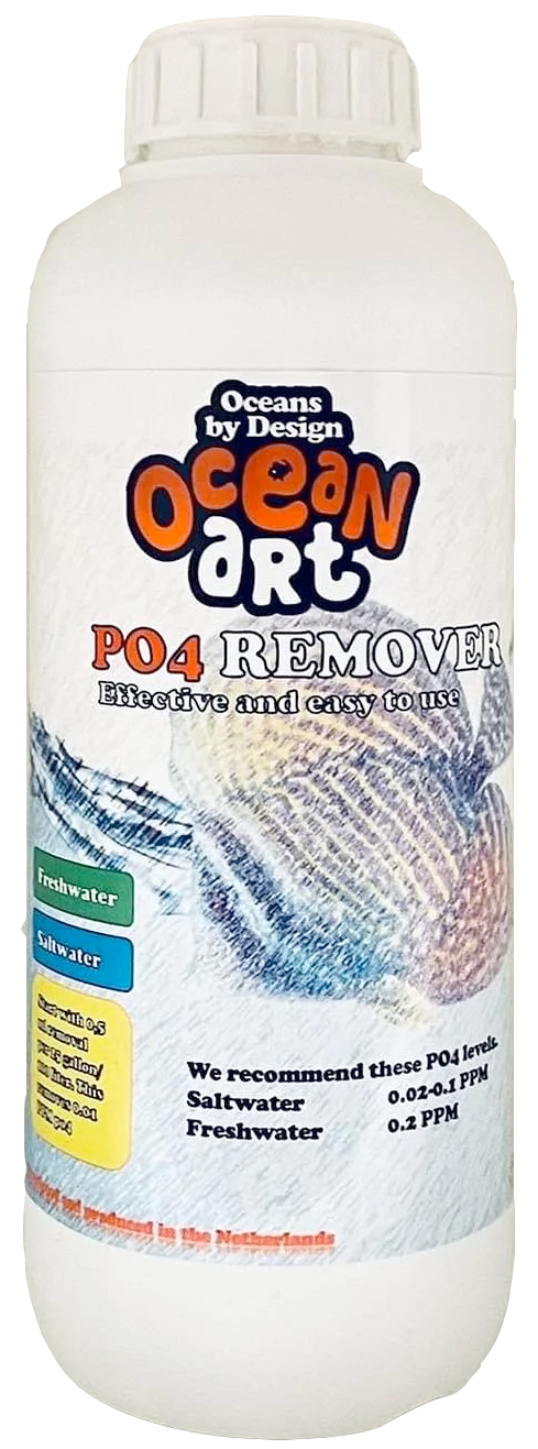 OCEAN ART PO4 remover 1 L permet d\'éliminer les phosphates en aquarium d\'eau douce et d\'eau mer
