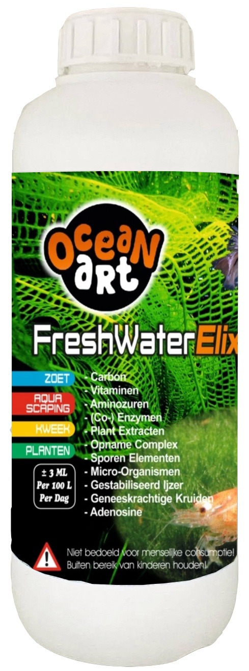 OCEAN ART Freshwater Elixer 0,5 L additif tout-en-un pour aquarium d\'eau douce avec bactéries, vitamines, fer, acides aminés...