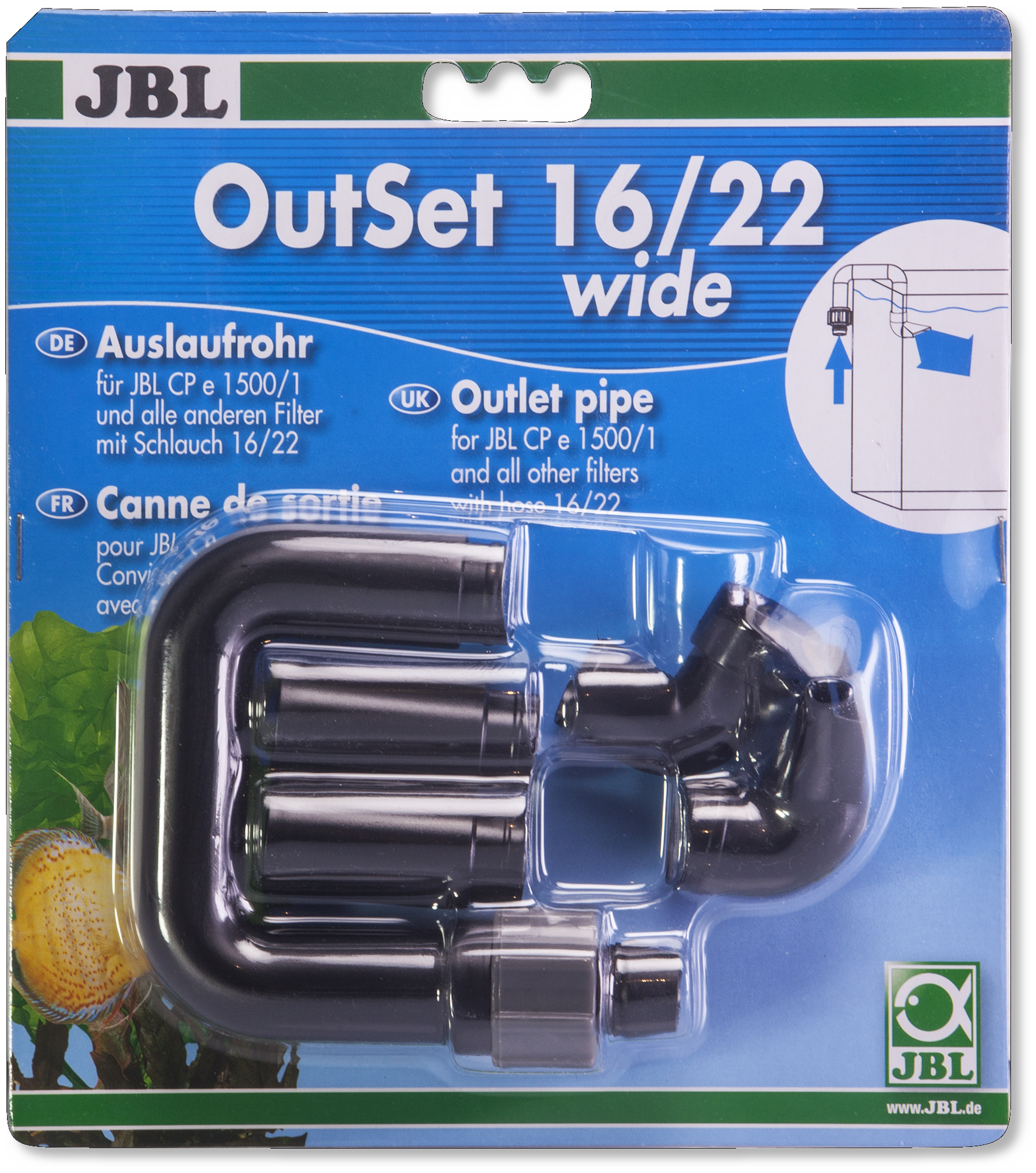JBL OutSet Wide 16/22 canne de rejet universelle à flux large pour tuyau 16/22 mm et filtres CristalProfi e150x