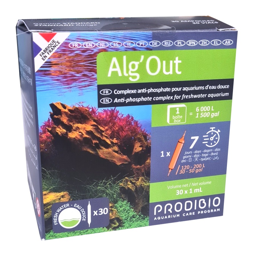 PRODIBIO Alg'Out 30 ampoules complexe anti-phosphates pour lutte contre les  algues à la base - Traitements de l'eau douce/Anti-algues -  -  Aquariophilie