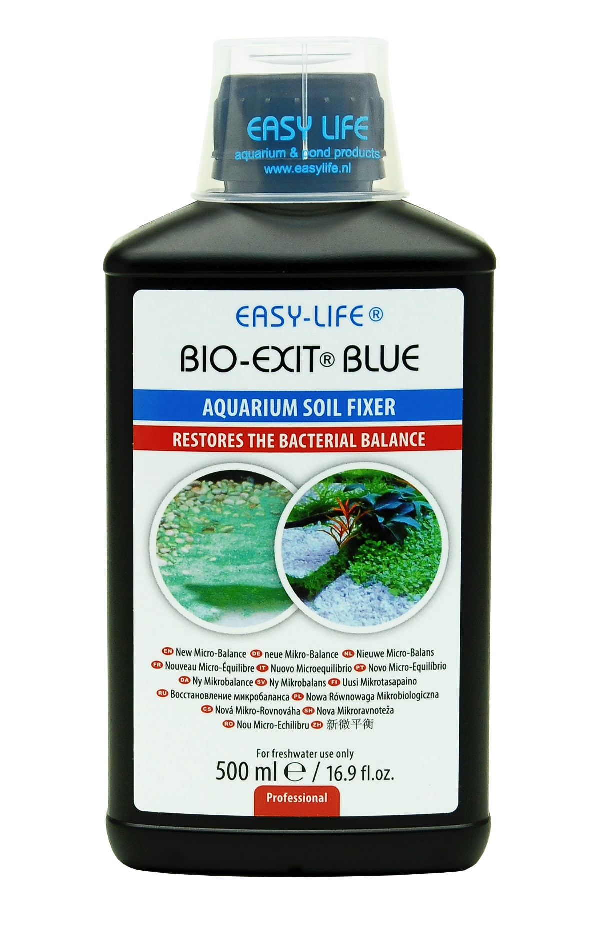 EASY-LIFE Bio Exit Blue 500 ml rééquilibre les bactéries du sol pour réduire la croissance des algues bleues et de cyanobactéries