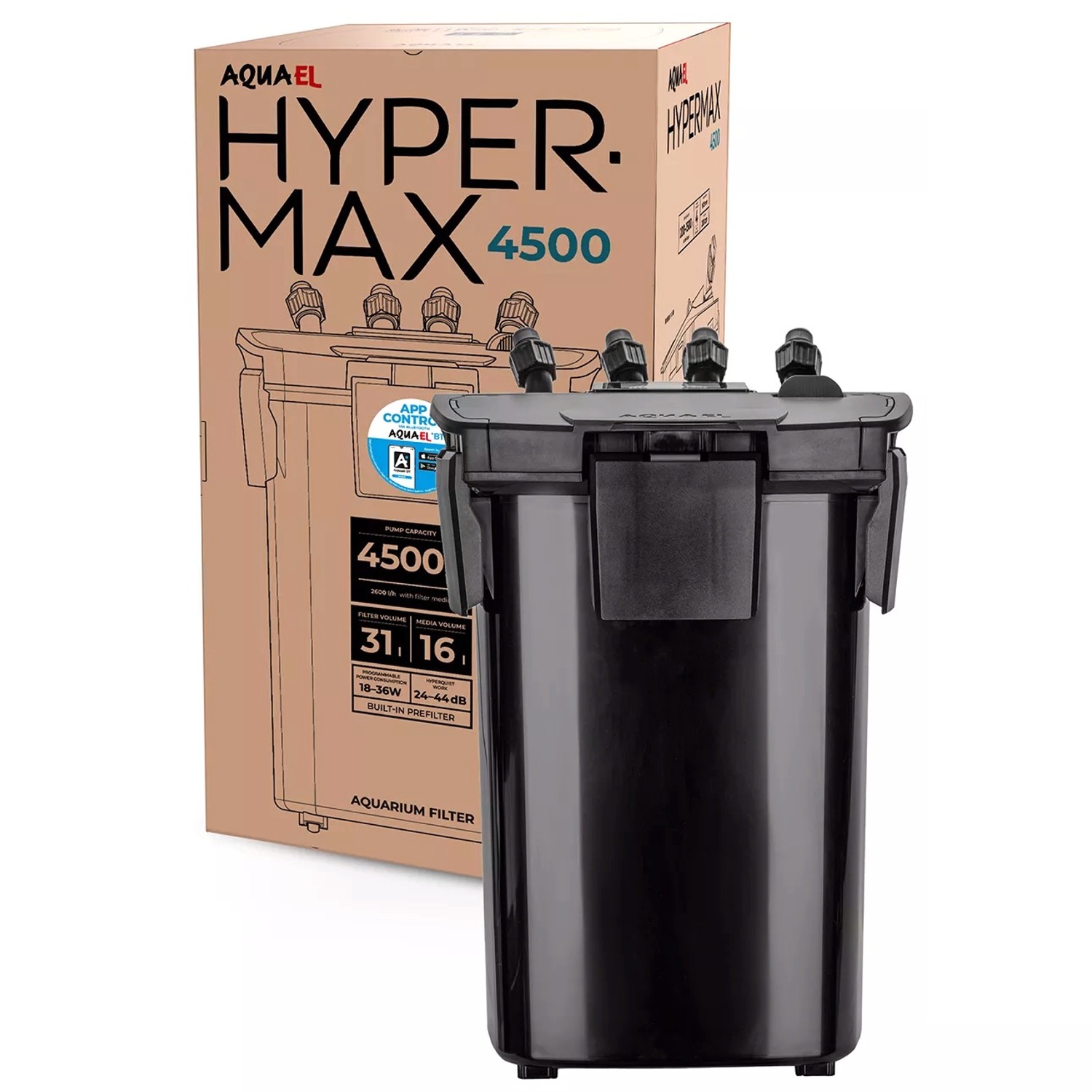 AQUAEL HyperMax BT 4500 L/h filtre externe électronique Bluetooth complet pour aquarium de 200 à 1500L