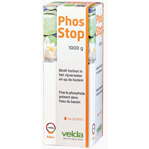 VELDA Phos Stop 1000 gr fixateur de phosphates pour prévenir les problèmes d\'algues en bassin. Traite jusqu\'à 20000 L