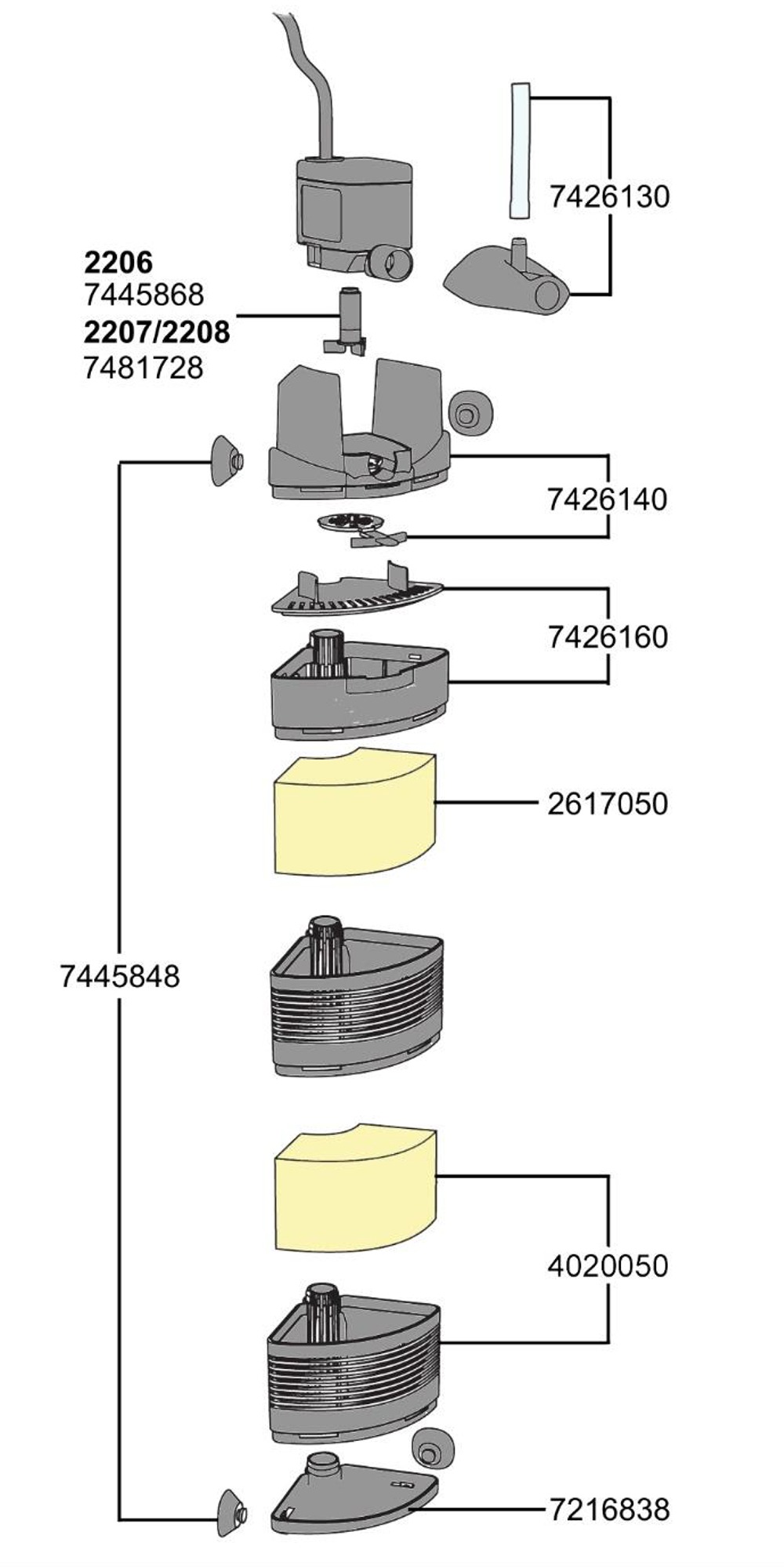 EHEIM Pièces détachées pour filtres Aqua 60 (2206), 160 (2207) et 200 (2208)