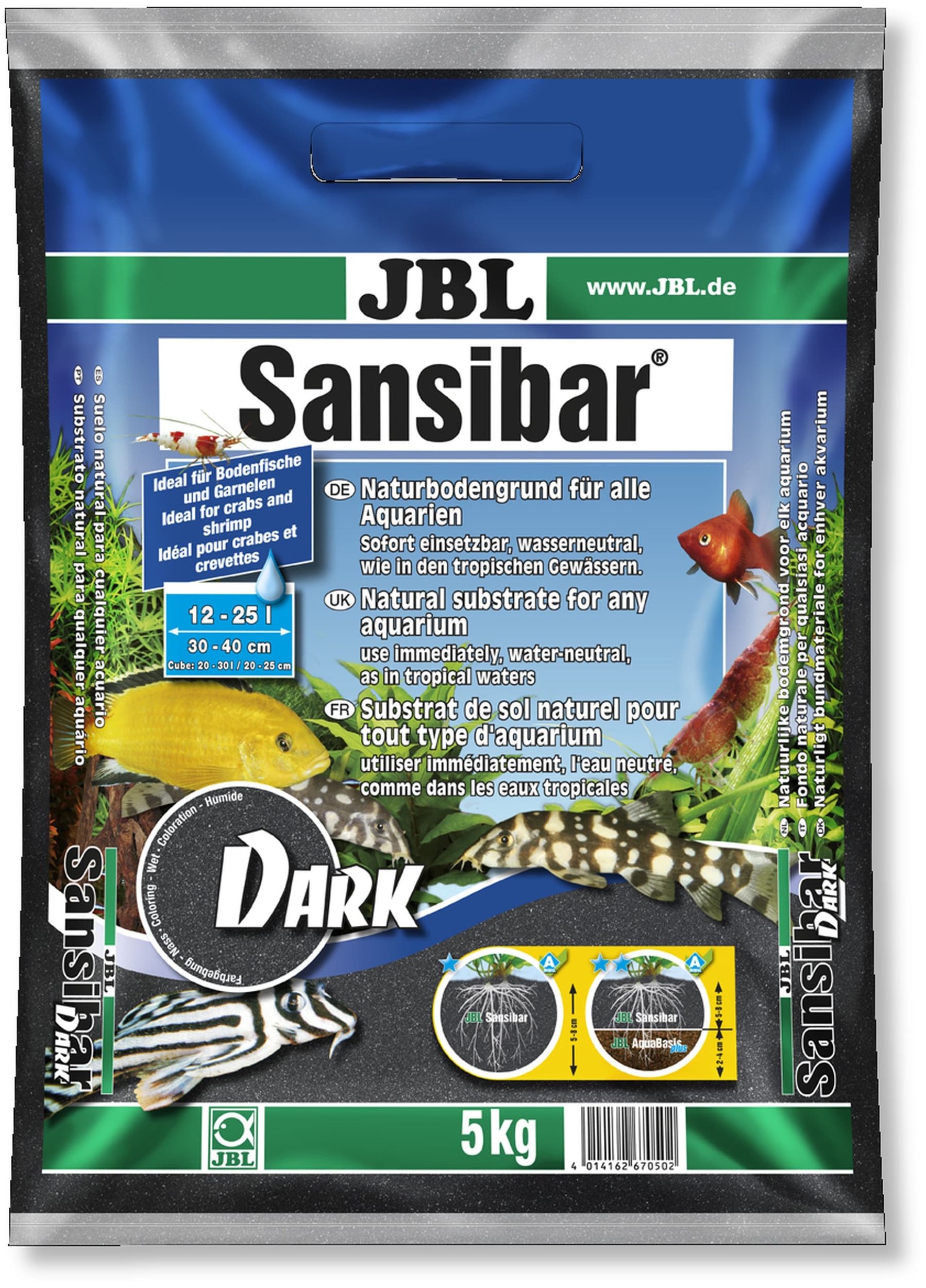 JBL Sansibar Dark 5 Kg substrat de sol naturel fin couleur Noir 0,2 à 0,6 mm pour aquarium d\'eau douce