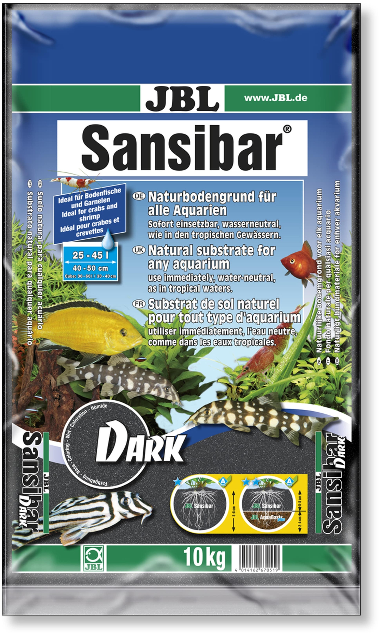 JBL Sansibar Dark 10 Kg substrat de sol naturel fin couleur Noir 0,2 à 0,6 mm pour aquarium d\'eau douce