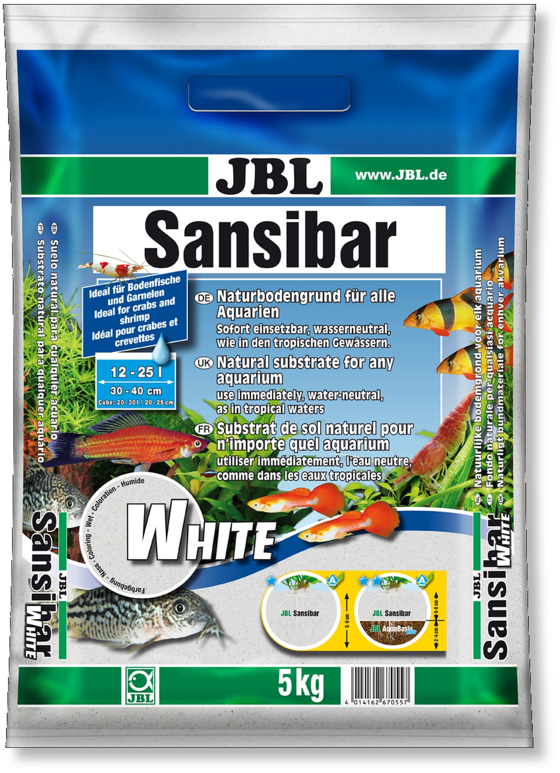 JBL Sansibar White 5 Kg substrat de sol naturel fin couleur Blanc 0,2 à 0,6 mm pour aquarium d\'eau douce