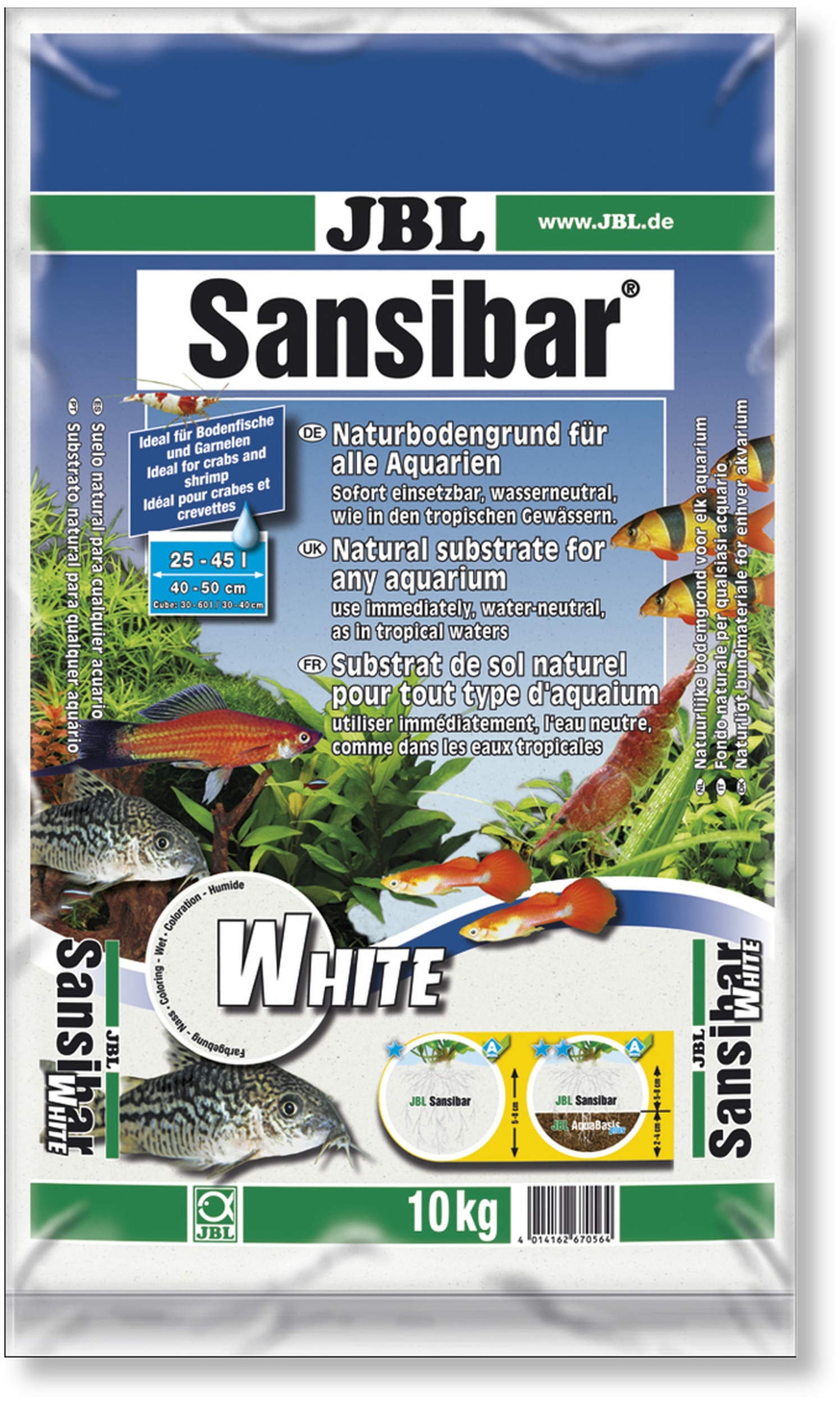 JBL Sansibar White 10 Kg substrat de sol naturel fin couleur Blanc 0,2 à 0,6 mm pour aquarium d\'eau douce
