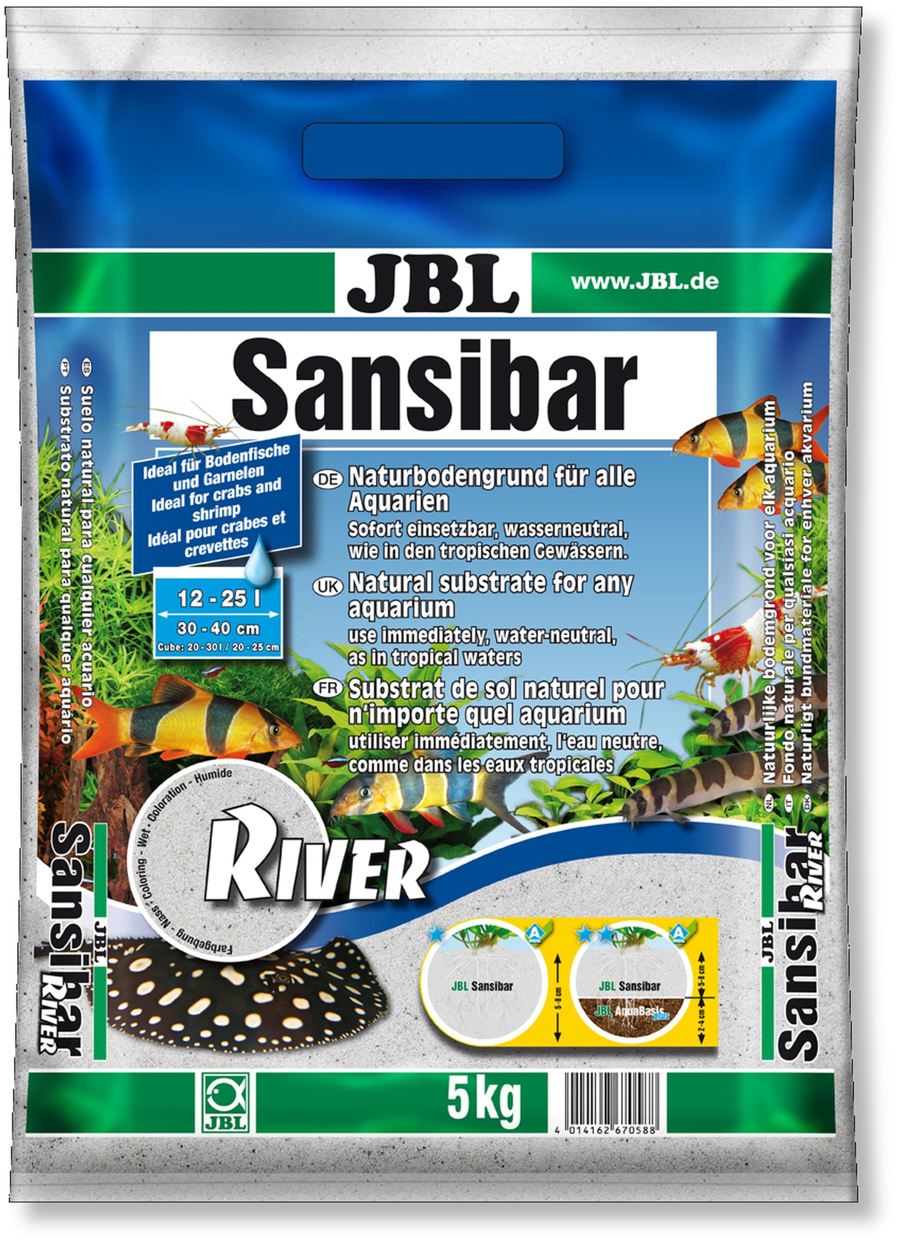 JBL Sansibar River 5 Kg substrat de sol naturel fin Clair pigmenté de Noir 0,8 mm pour aquarium d\'eau douce