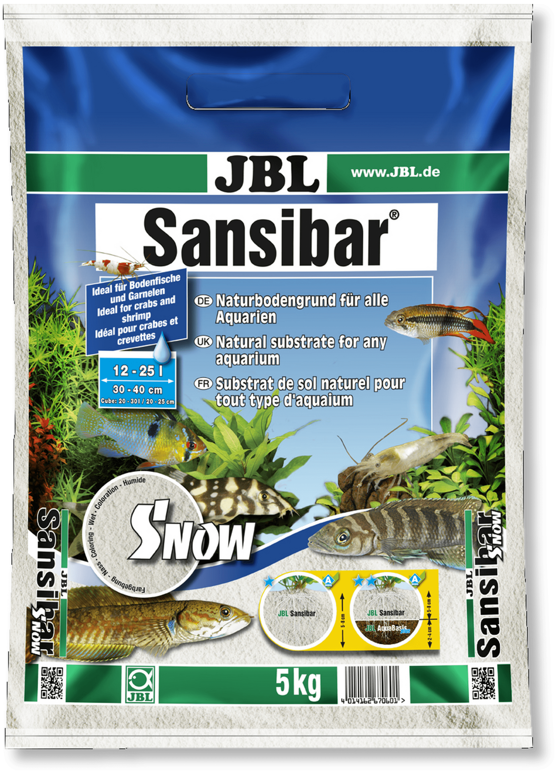 JBL Sansibar Snow 5 Kg substrat de sol naturel fin couleur Blanc Neige 0,1 à 0,6 mm pour aquarium d\'eau douce
