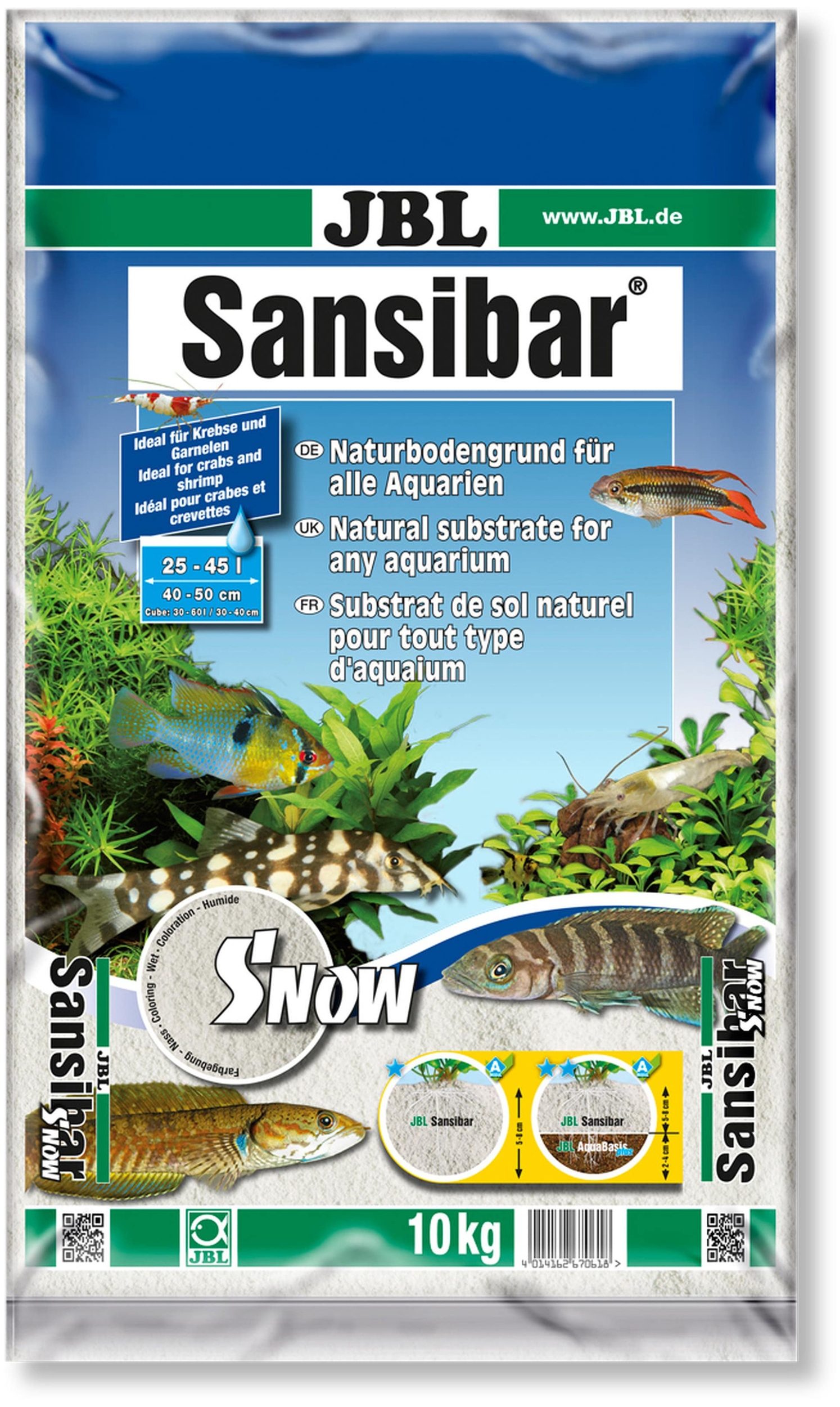 JBL Sansibar Snow 10 Kg substrat de sol naturel fin couleur Blanc Neige 0,1 à 0,6 mm pour aquarium d\'eau douce