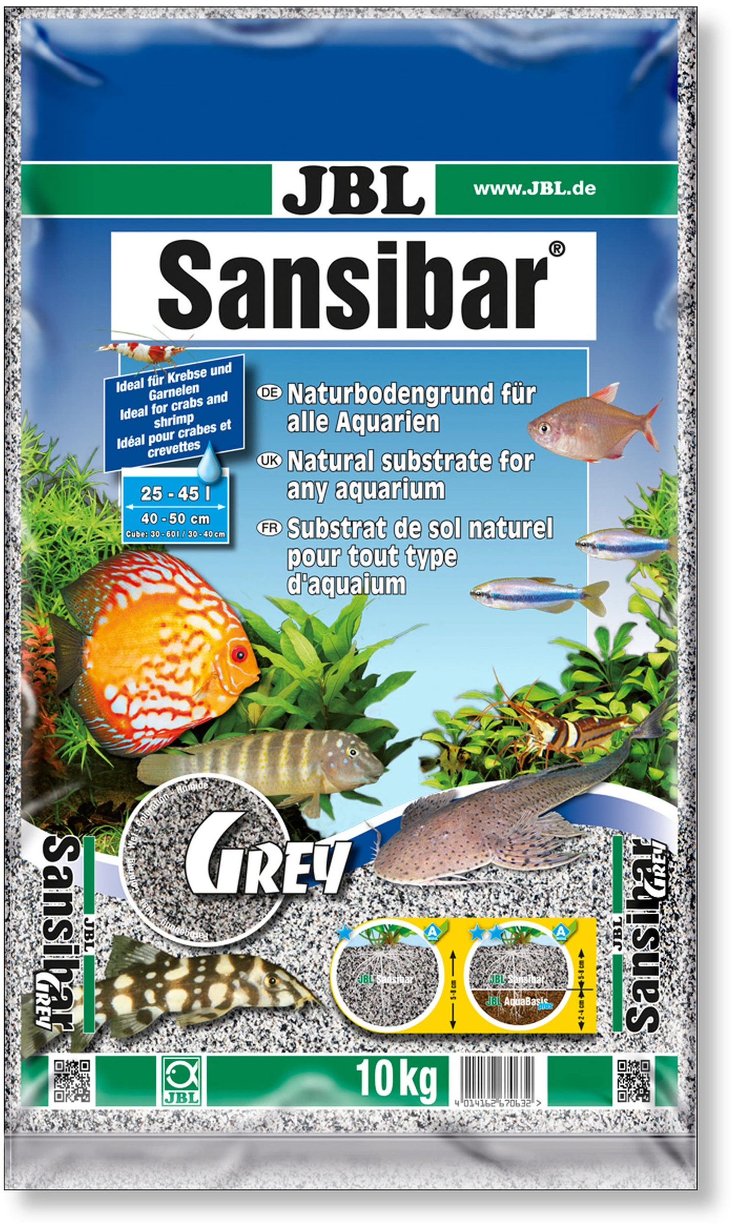 JBL Sansibar Grey 10 Kg substrat de sol naturel fin couleur Gris 0,2 à 0,6 mm pour aquarium d\'eau douce
