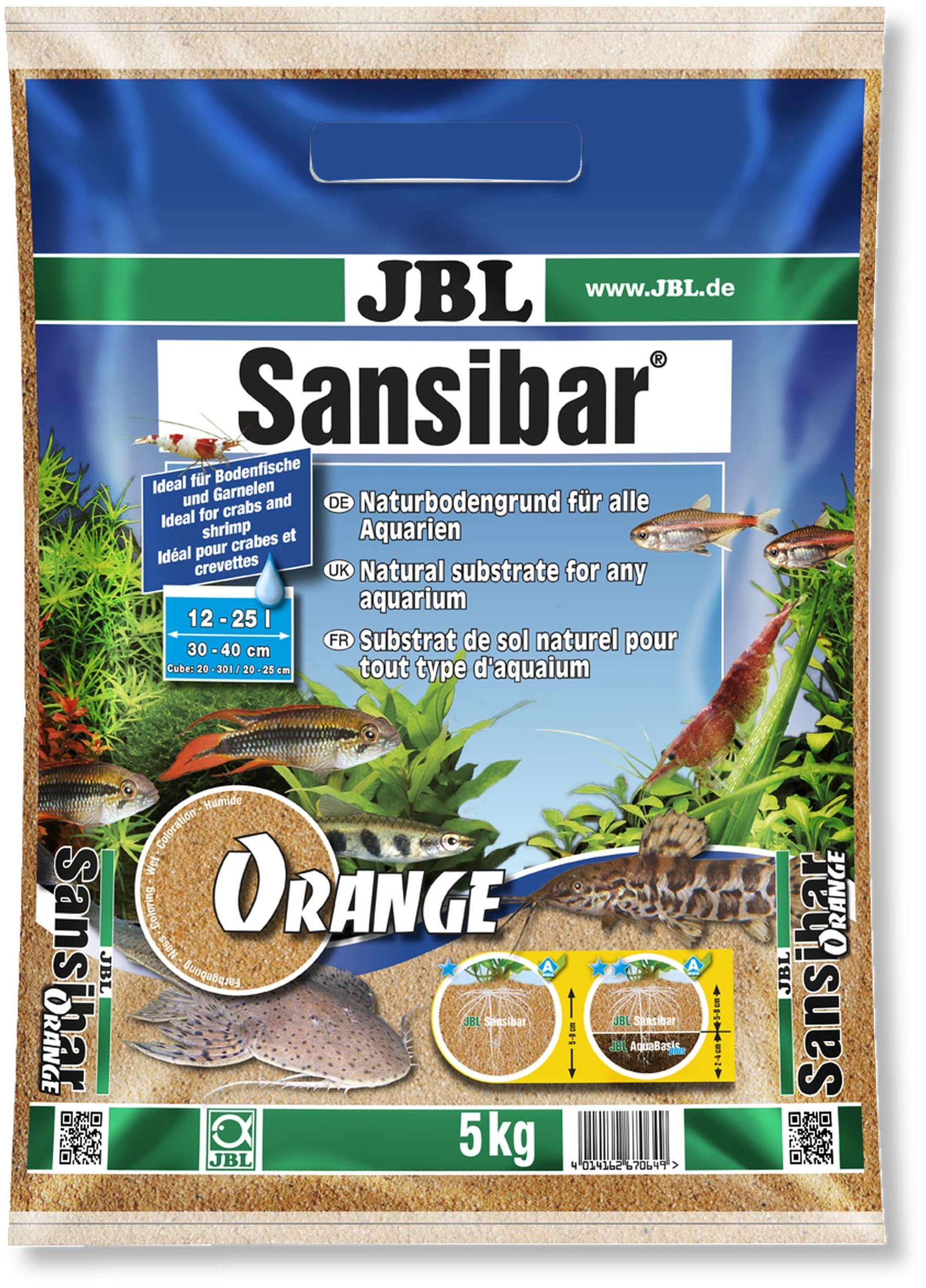 JBL Sansibar Orange 5 Kg substrat de sol naturel fin couleur Orange 0,2 à 0,6 mm pour aquarium d\'eau douce