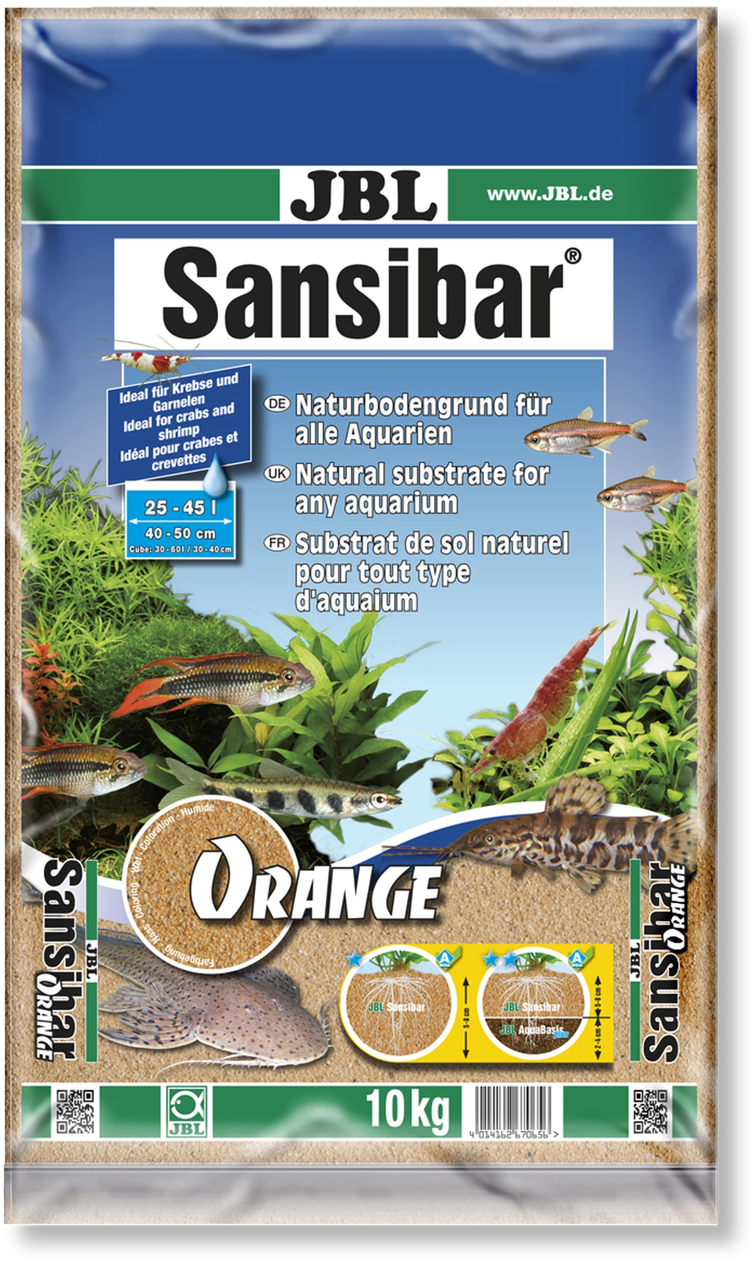 JBL Sansibar Orange 10 Kg substrat de sol naturel fin couleur Orange 0,2 à 0,6 mm pour aquarium d\'eau douce