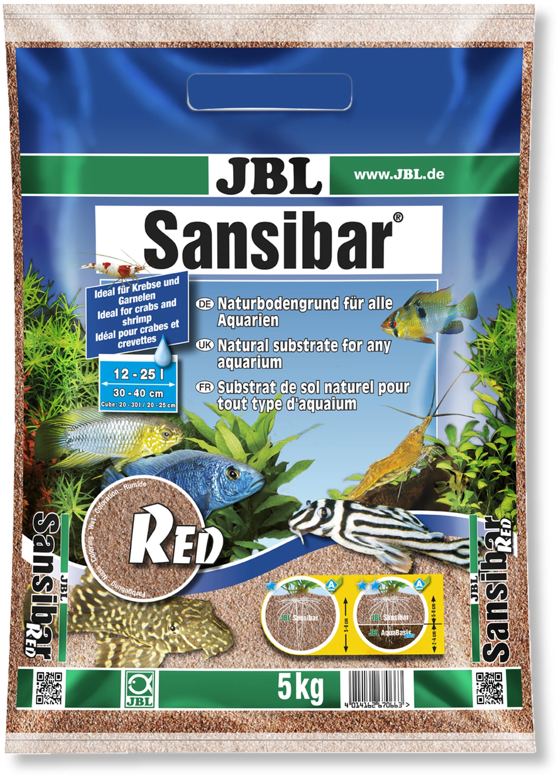 JBL Sansibar Red 5 Kg substrat de sol naturel fin couleur Rouge 0,2 à 0,6 mm pour aquarium d\'eau douce