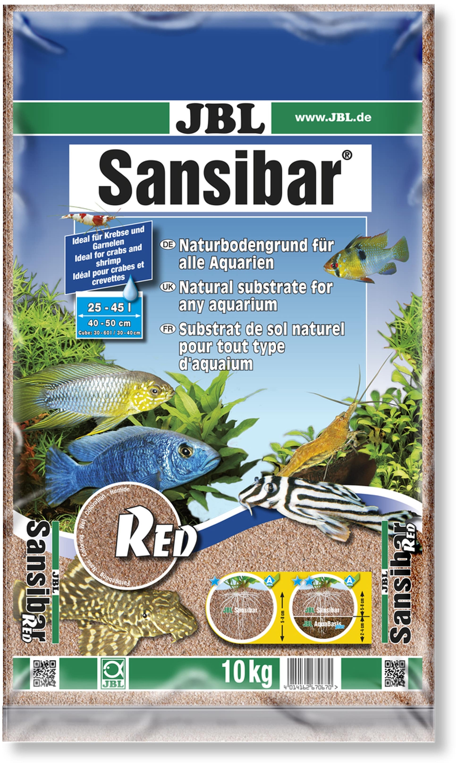 JBL Sansibar Red 10 Kg substrat de sol naturel fin couleur Rouge 0,2 à 0,6 mm pour aquarium d\'eau douce
