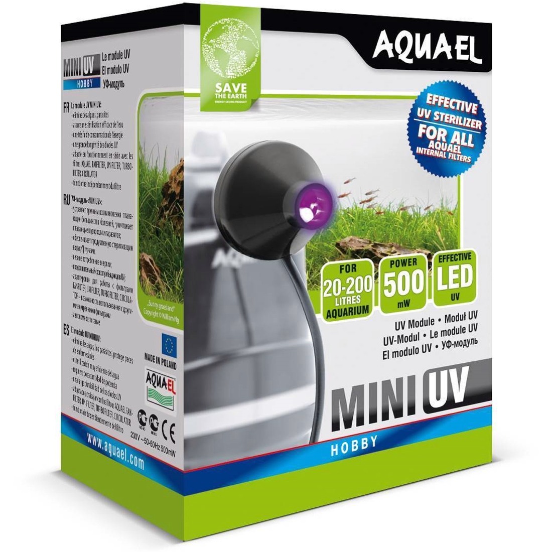 AQUAEL Mini UV LED élimine les algues et micro-organismes pathogènes dans les aquarium jusqu\'à 200L