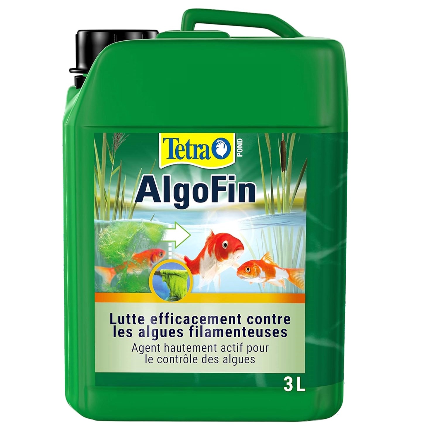 TETRA Pond AlgoFin 3L detruit les algues filamenteuses et autres algues courantes en bassin. Traite jusqu\'à 60000l