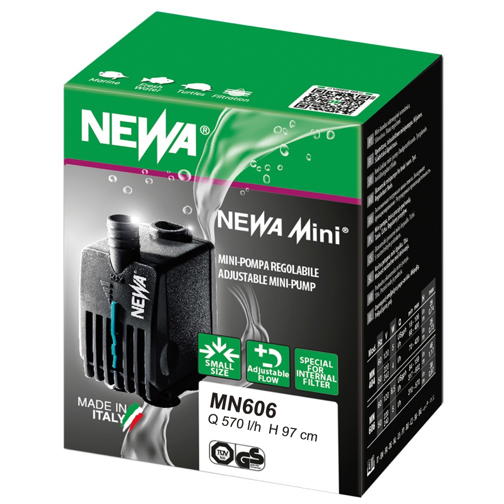NEWA Mini 606 petite pompe universelle pour aquarium avec débit réglable de 310 à 570 L/h