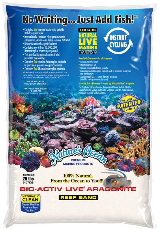 NATURE\'S OCEAN Natural White Live Sand 9,07 Kg sable vivant 0,1 à 0,5 mm pour aquarium marin et récifal