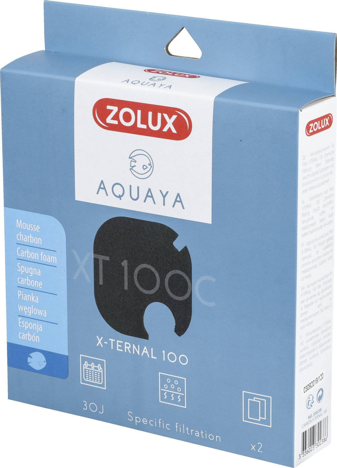 ZOLUX Aquaya Carbon XT 100C lot de 2 mousses au charbon actif pour filtre externe Xternal 100