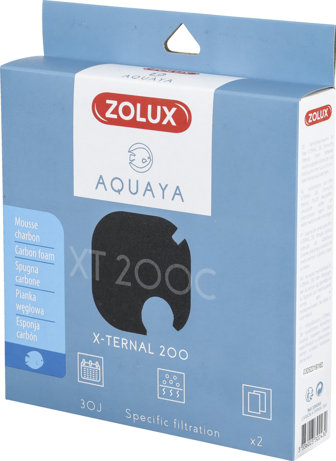 ZOLUX Aquaya Carbon XT 200C lot de 2 mousses au charbon actif pour filtre externe Xternal 200