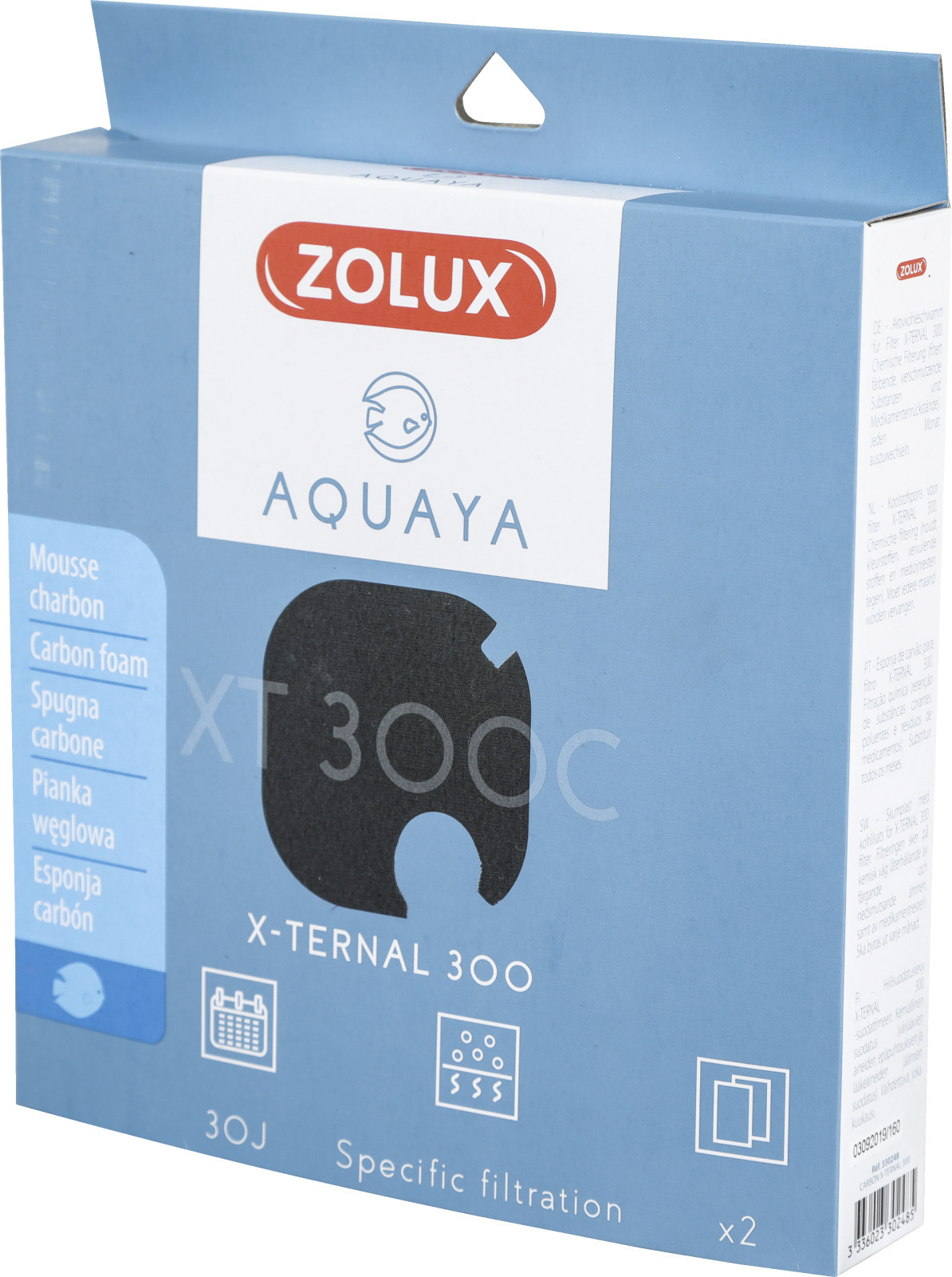 ZOLUX Aquaya Carbon XT 300C lot de 2 mousses au charbon actif pour filtre externe Xternal 300