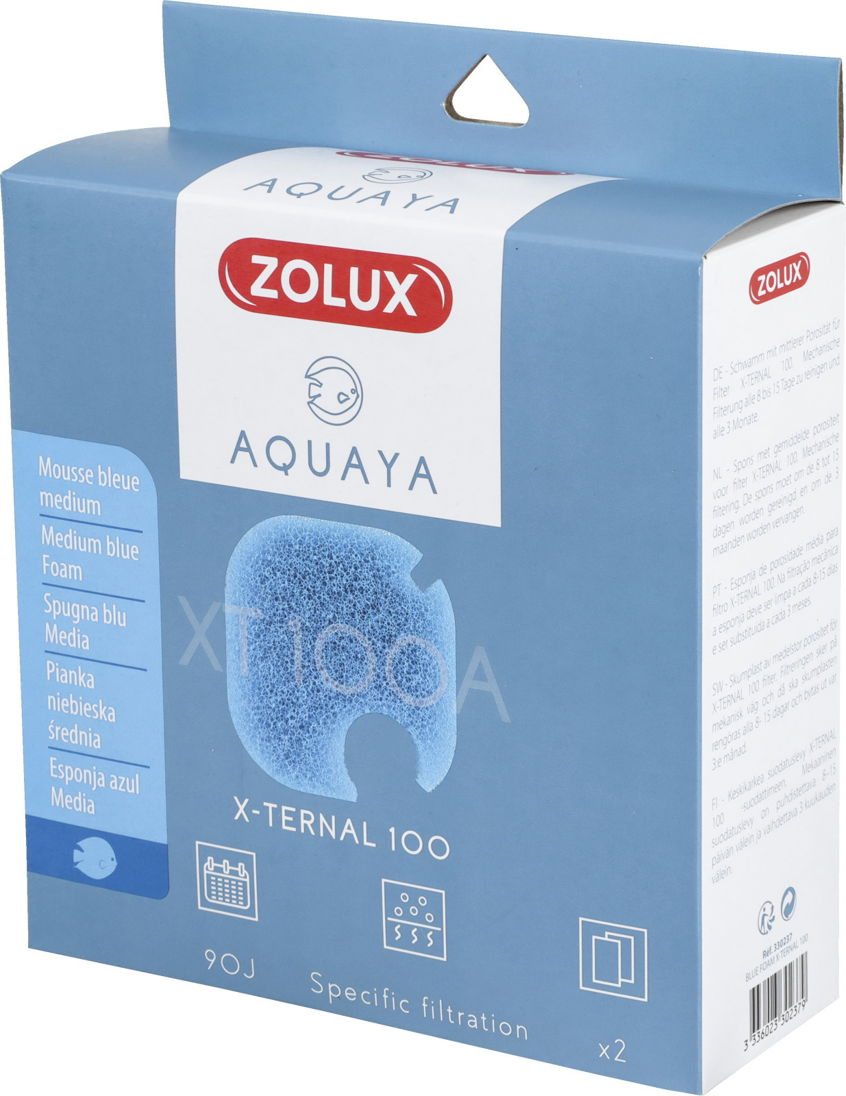 ZOLUX Aquaya Blue Foam XT 100A lot de 2 mousses bleue pour filtre externe Xternal 100