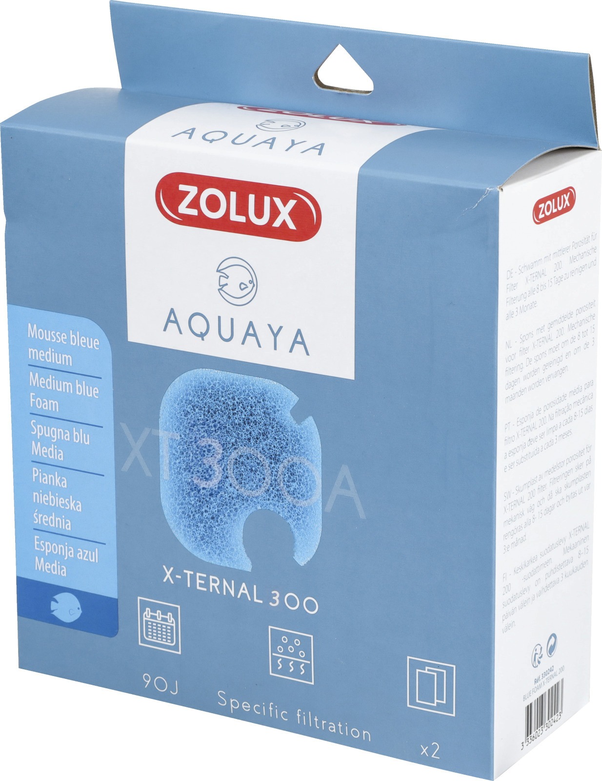 ZOLUX Aquaya Blue Foam XT 300A lot de 2 mousses bleue pour filtre externe Xternal 300