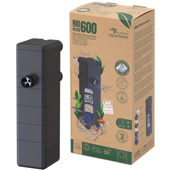AQUATLANTIS Bio Filter 600 filtre interne avec cartouches compostables pour aquarium de 70 à 150 L