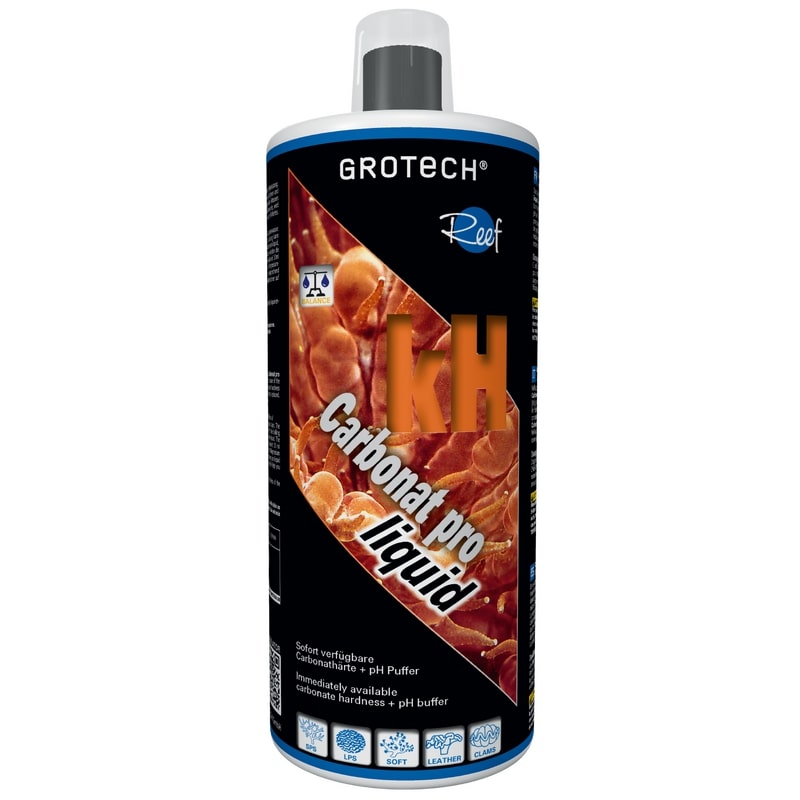 GROTECH Carbonat Pro Liquid 1000 ml augmente la dureté carbonatée et stabilise le pH de l\'eau de mer