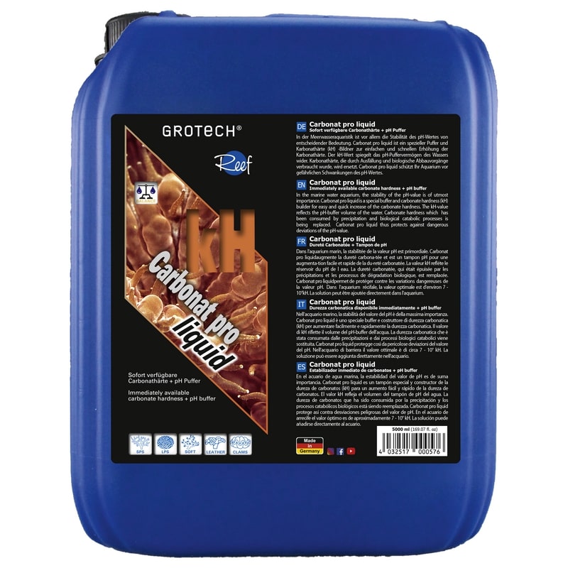 GROTECH Carbonat Pro Liquid 5000 ml augmente la dureté carbonatée et stabilise le pH de l\'eau de mer