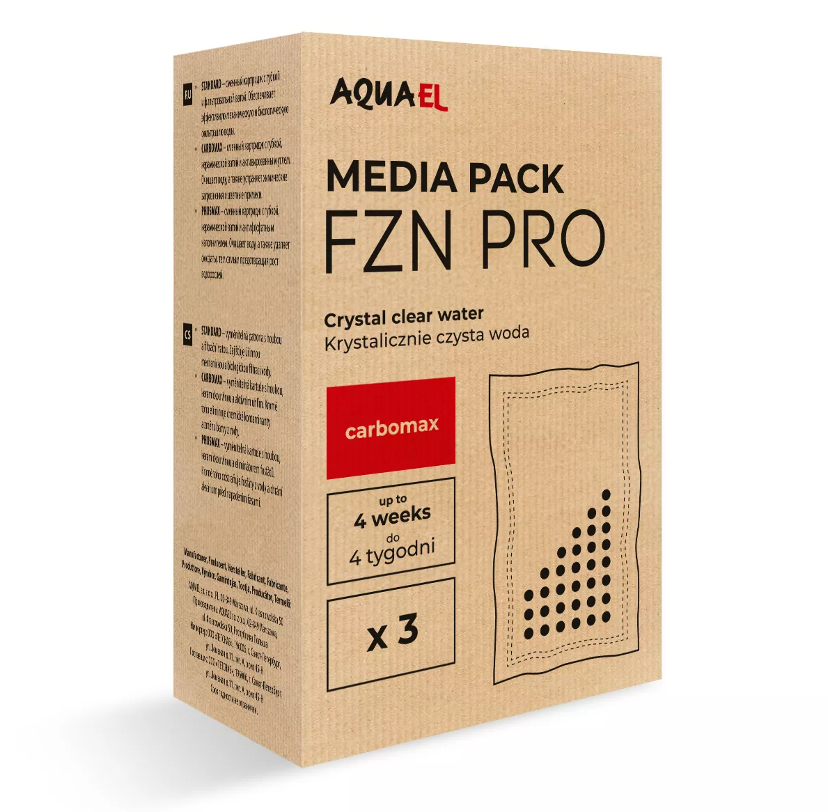 AQUAEL Media Pack FZN PRO CarbonMax lot de 3 cartouches de rechange au charbon actif