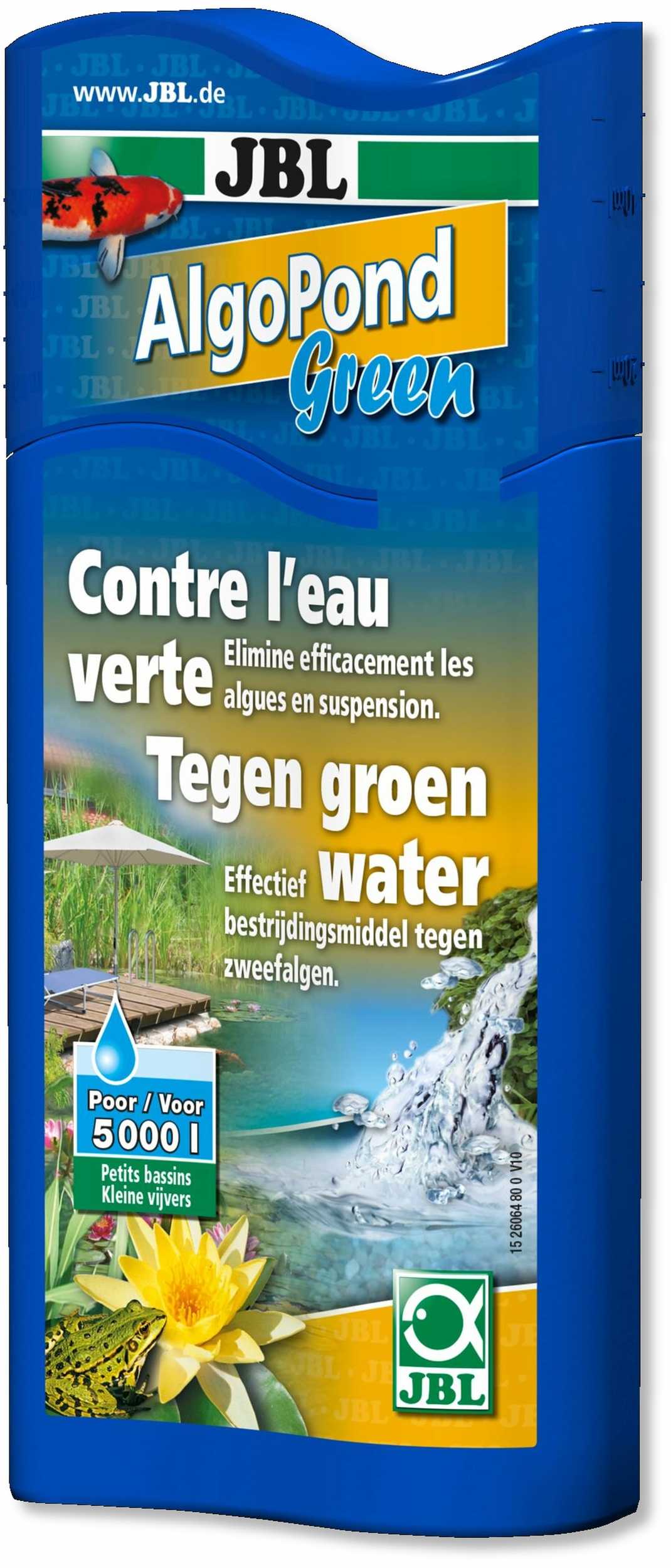 JBL AlgoPond Green 250 ml produit anti-algues contre l\'eau verte en bassin. Traite jusqu\'à 5000 L