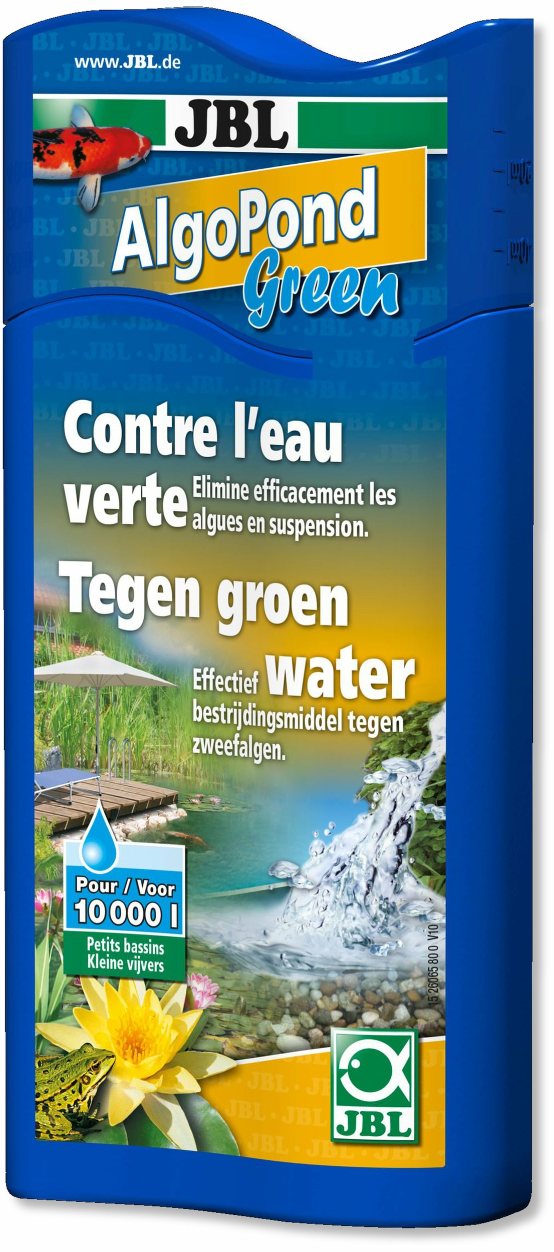 JBL AlgoPond Green 500 ml produit anti-algues contre l\'eau verte en bassin. Traite jusqu\'à 10000 L