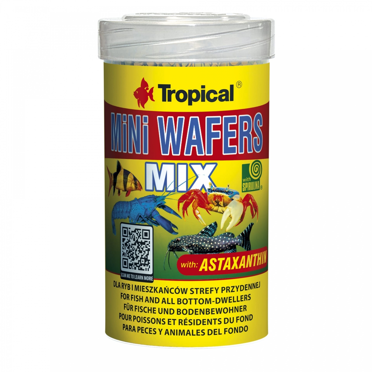 TROPICAL Mini Wafers Mix 100ml pastilles descendantes avec spirulina pour crustacés et poissons de fond