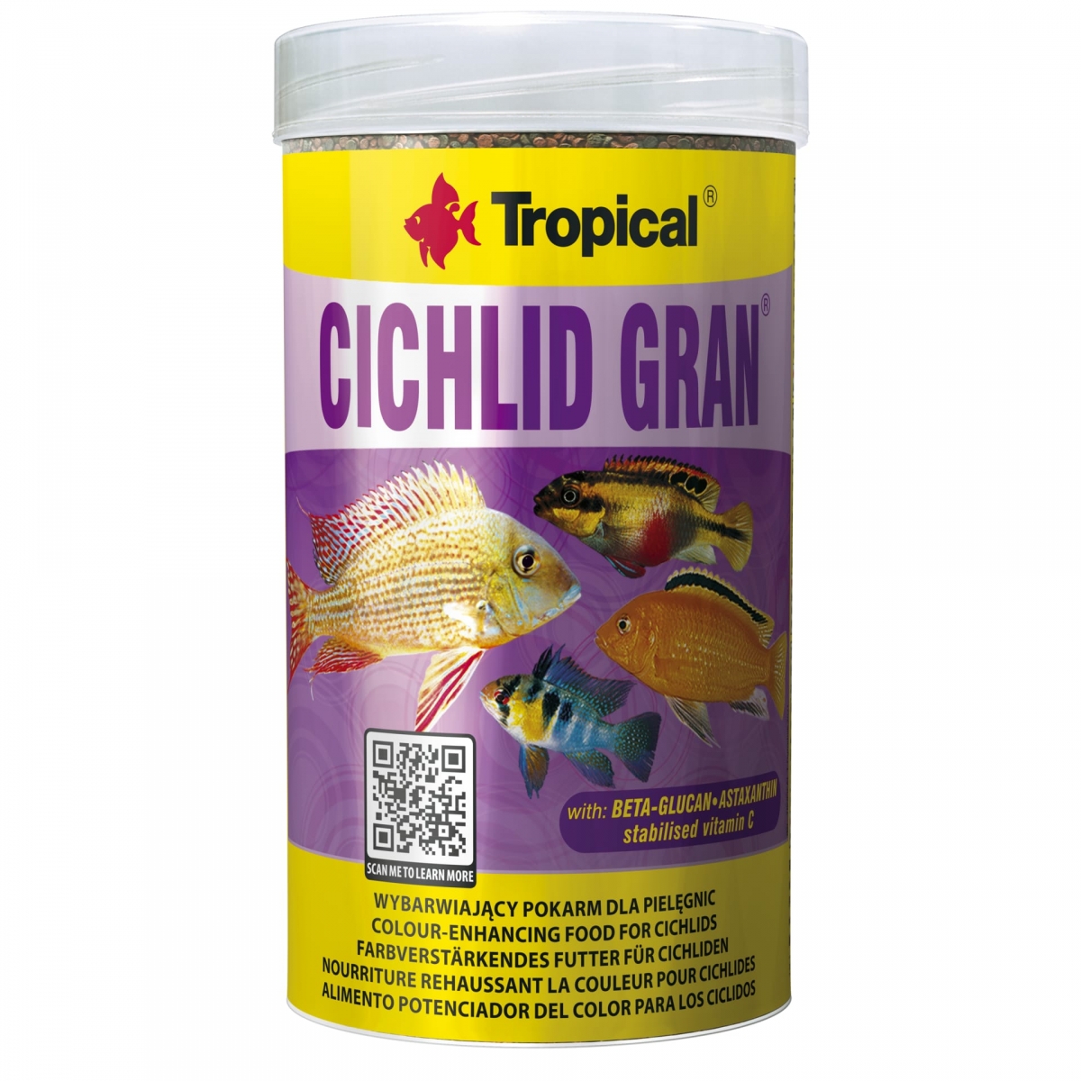 TROPICAL Cichlid Gran 250ml une nourriture de base granulée pour cichlidés, rehaussant la coloration