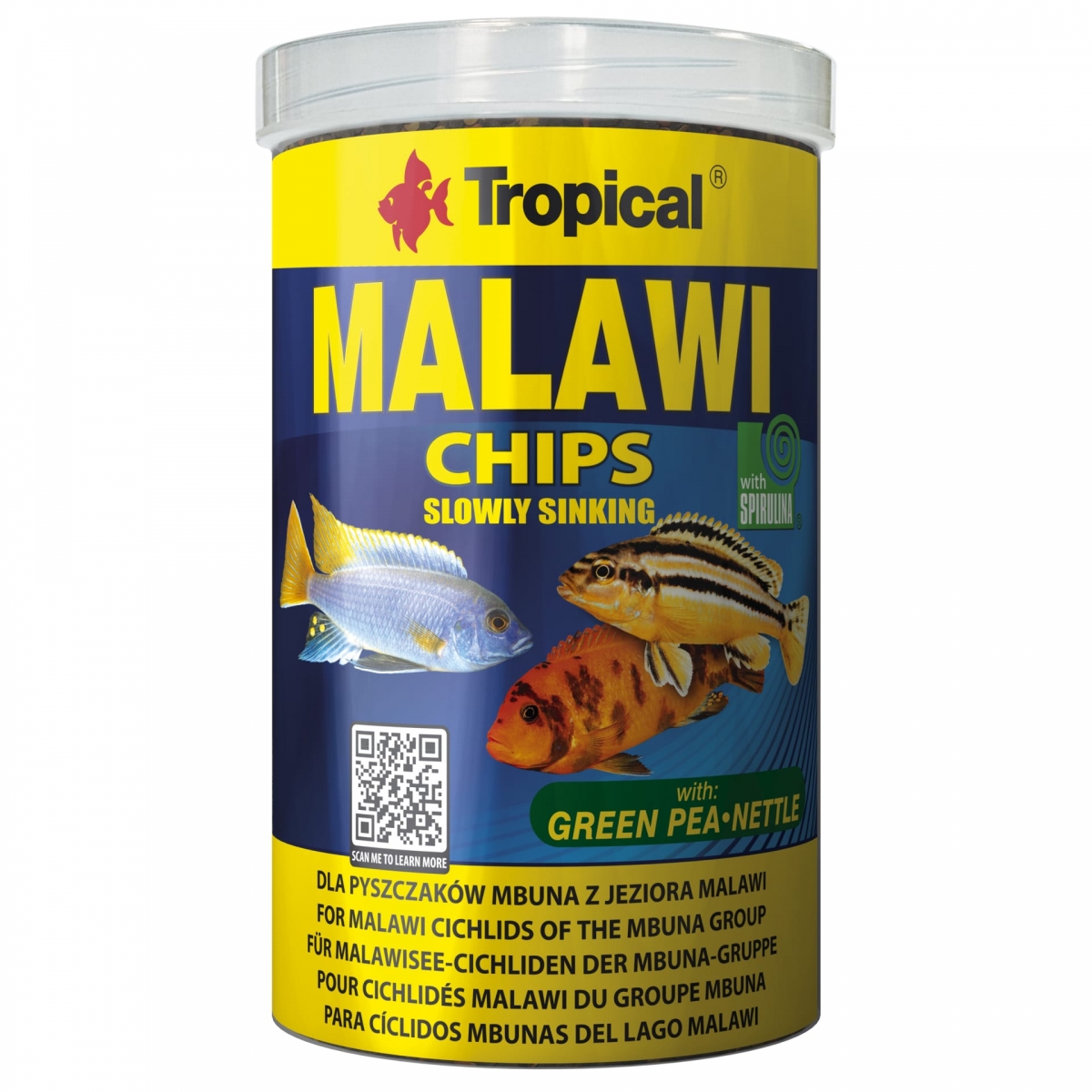 TROPICAL Malawi Chips 1L nourriture sous forme de petites chips pour cichlidés Malawi et autres cichlidés herbivores