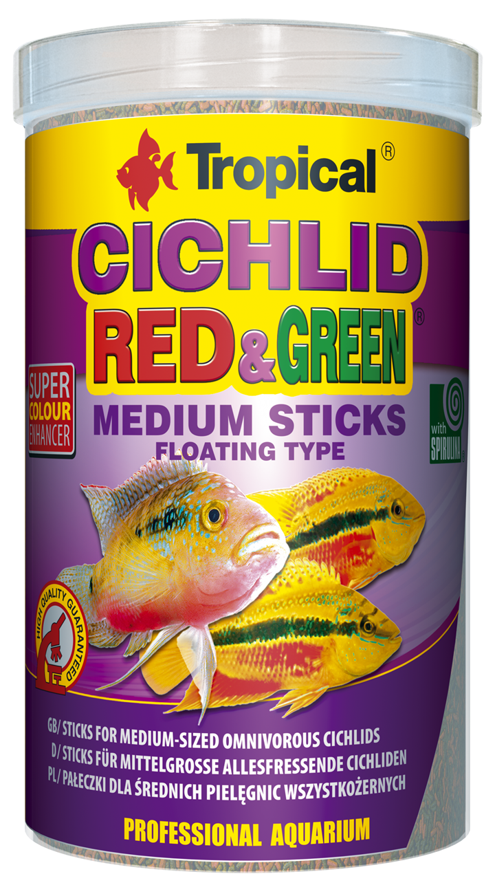 TROPICAL Cichlid Red&Green Medium Sticks 1L bâtonnets pour cichlidés de taille moyenne, avec astaxanthine et spirulina